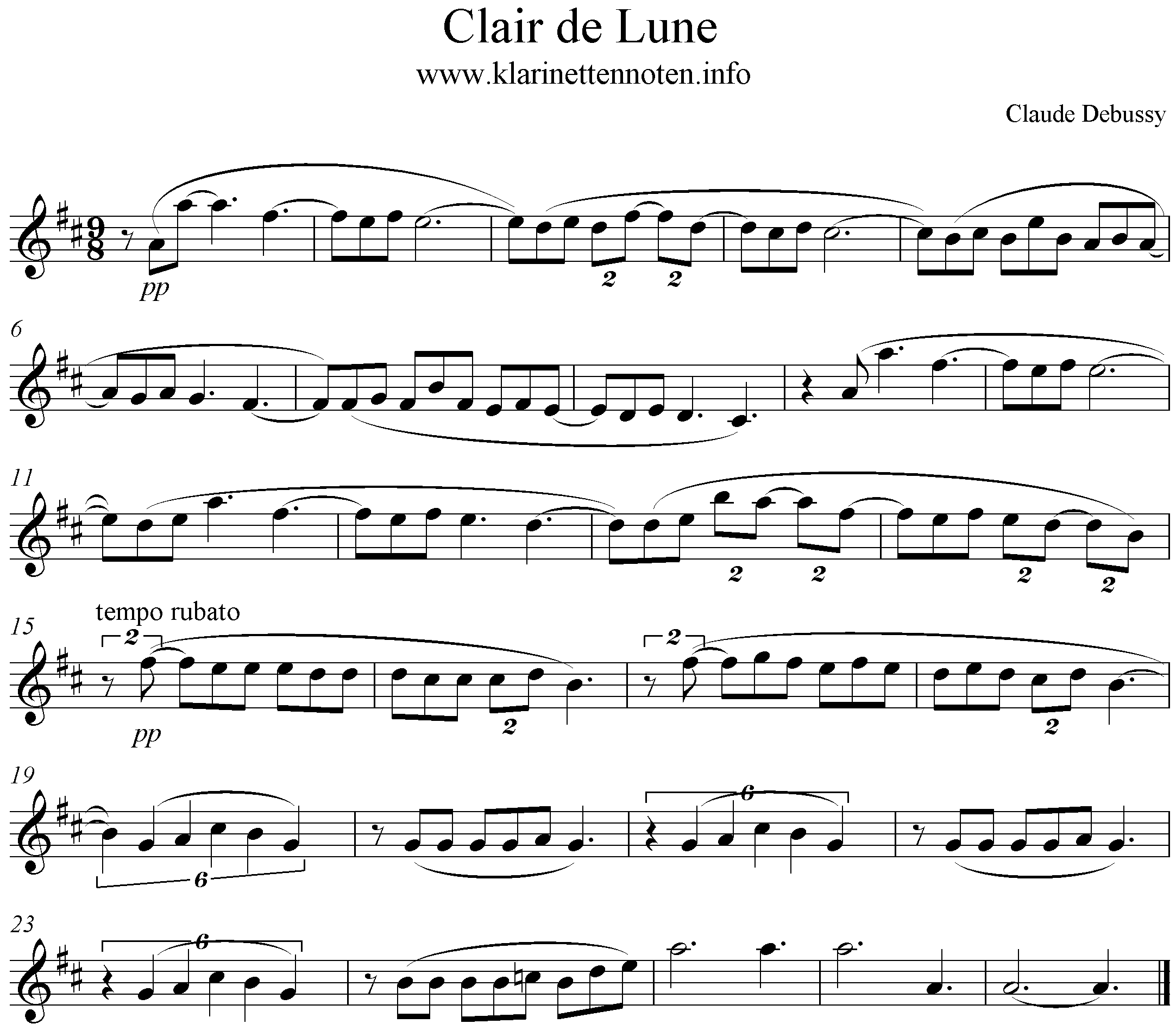 Clair de lune, Debussy, D-Major, Clarinet, Solo, Klarinette